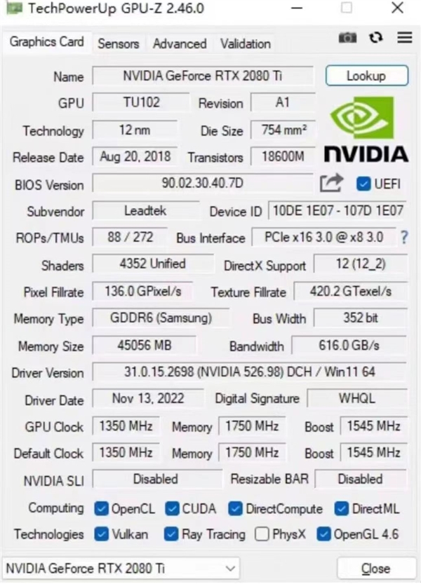 RTX 2080 Ti终极魔改44GB显存！可惜是个摆设